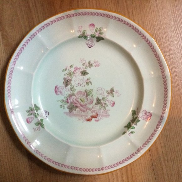 Vintage Adams England Calyx Ware dinner plate pink flowers celadon - Picture 2 of 9